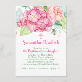 Invitación Hidrangea rosa y Chica de peones Bautismo
