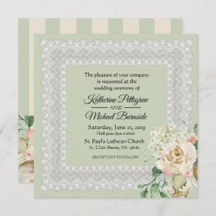 Invitación Hidrangea Rosas Floral Lace Sage Green Boda