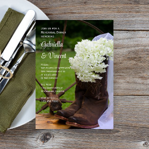 Invitación Hidrangea Rústica Boots Boots Cena de ensayo occid