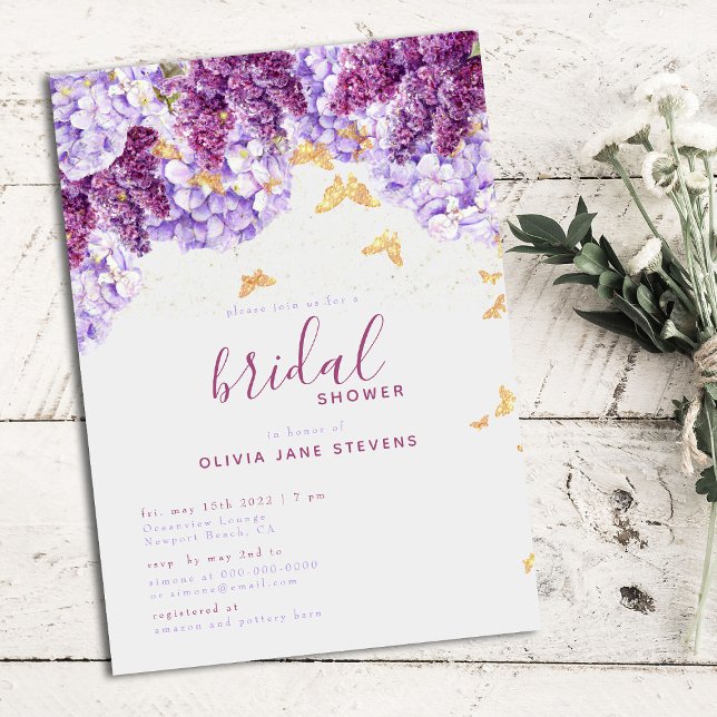 Invitación Hidrangea Rústica Mariposas Lilac Ducha de novia (Subido por el creador)