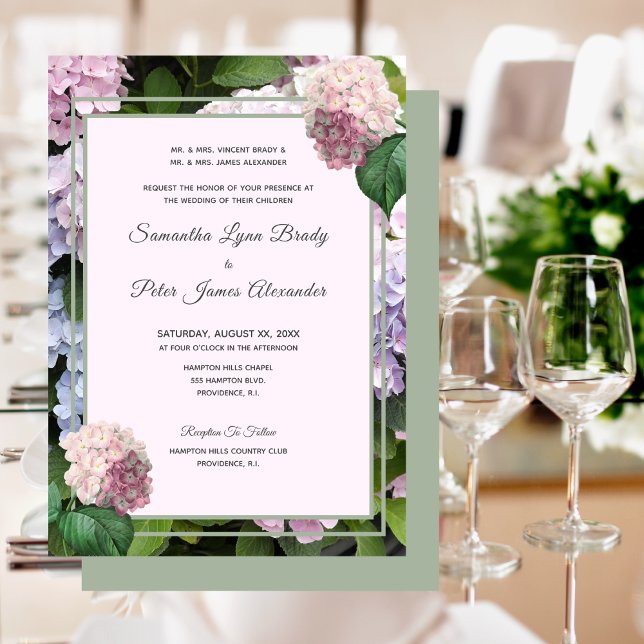 Invitación Hidrangea veraniega Flores, rosa, verde, Boda (Subido por el creador)