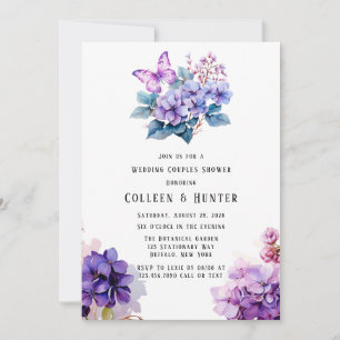 Invitación Hidrangea Violeta Floral Mariposa Boda Ducha