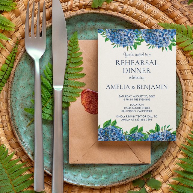Invitación Hidrangeas Azul Elegante Ensayo De Boda Cena (Subido por el creador)