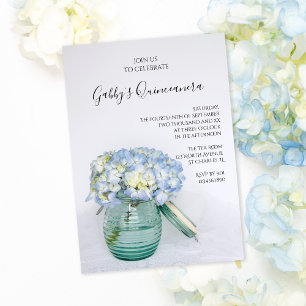 Invitación Hidrangeas azules en Jar Vase Quinceanera Fiesta