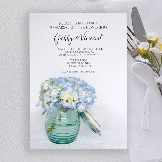 Invitación Hidrangeas azules en la cena de ensayo de Boda de  (Subido por el creador)