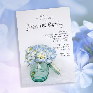 Invitación Hidrangeas azules en la fiesta de cumpleaños de Ja
