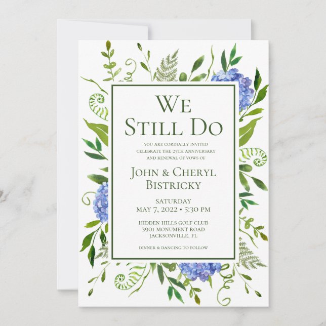 Invitación Hidrangeas azules que aún hacemos (Anverso)