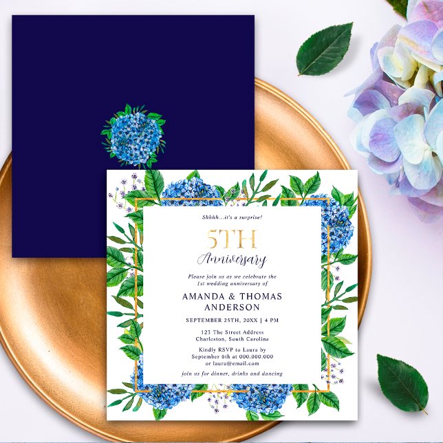 Invitación Hidrangeas Azules Sorpresa 5° Aniversario Boda (Subido por el creador)