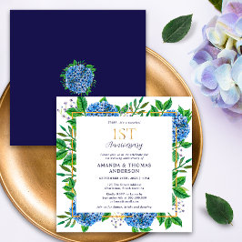Invitación Hidrangeas Azules Sorpresa Primer Aniversario Boda