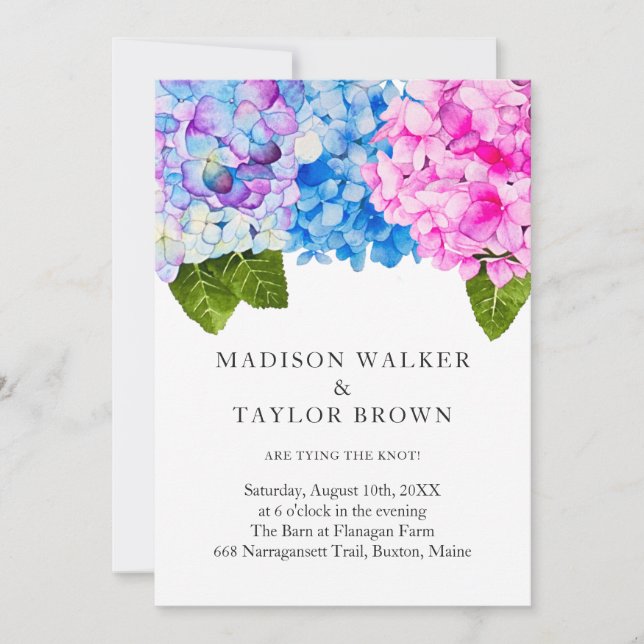 Invitación Hidrangeas Boda floral (Anverso)