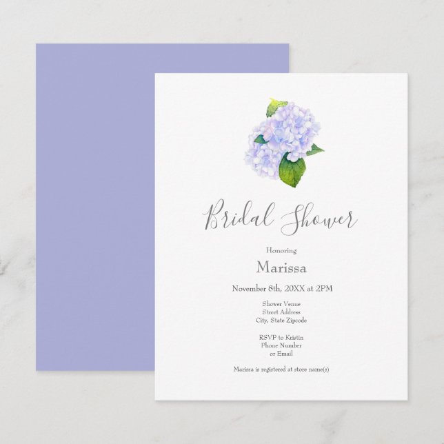 Invitación Hidrangeas de acuarela (Anverso / Reverso)