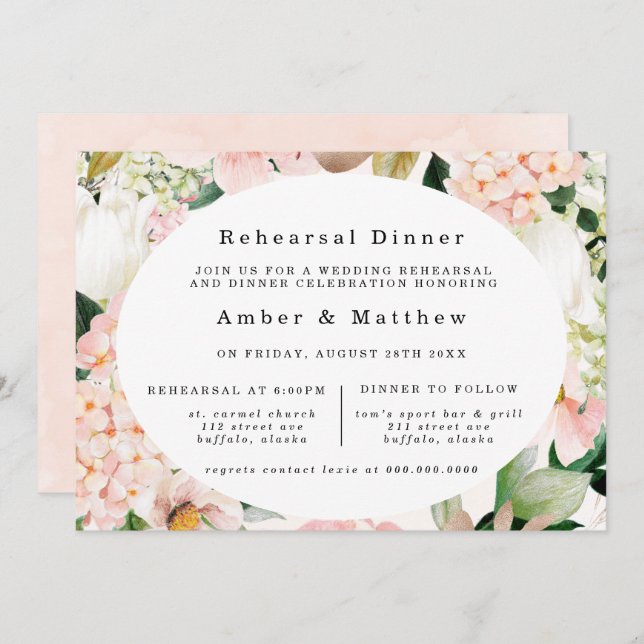 Invitación Hidrangeas de crema de melocotón Tulipán Cena de e (Anverso / Reverso)