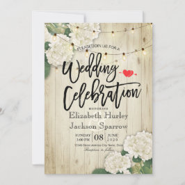 Invitación Hidrangeas Floral Rústica Boda de luz de cuerda de