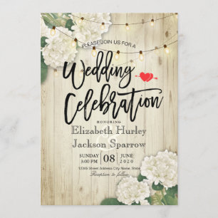 Invitación Hidrangeas Floral Rústica Boda de luz de cuerda de
