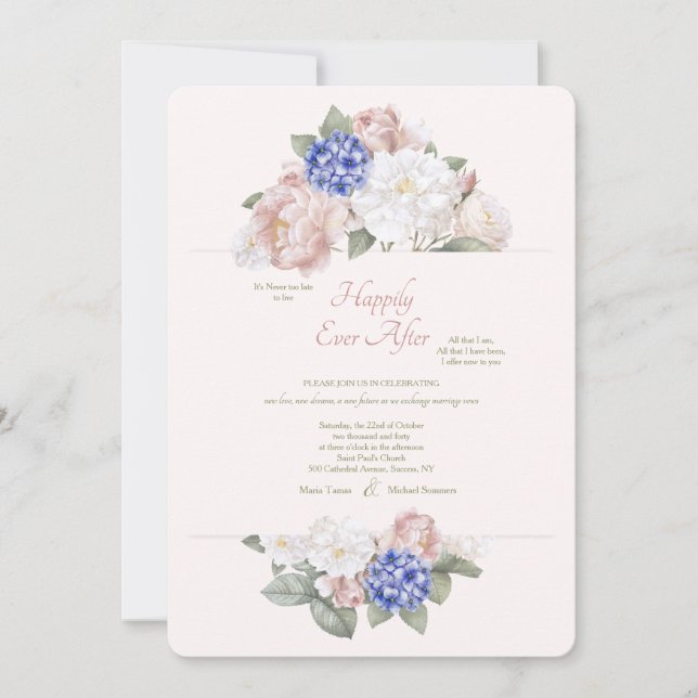 Invitación Hidrangeas, Peonías y Rosas Segundo Boda (Anverso)
