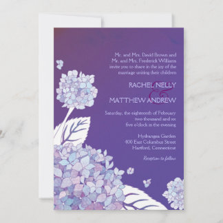 Invitación Hidrangeas Púrpura en el Boda Sunset