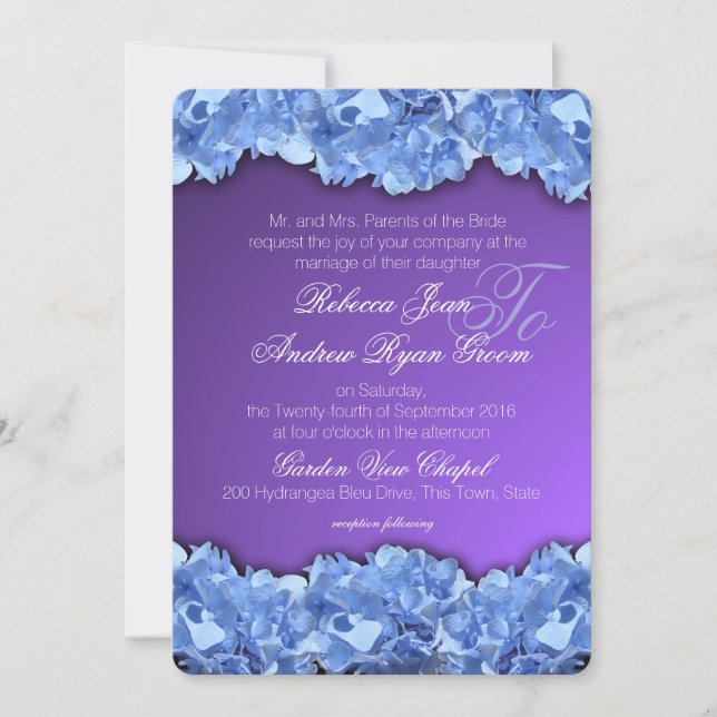 Invitación Hidrángulas azules y morado de lavanda (Anverso)