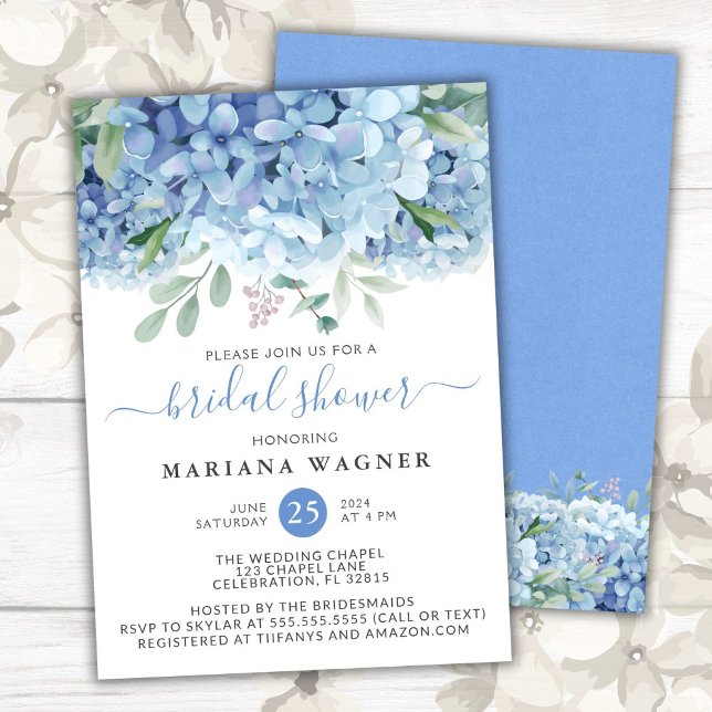 Invitación Hidrángulos Azules Acuarela Floral Brigada En (Subido por el creador)