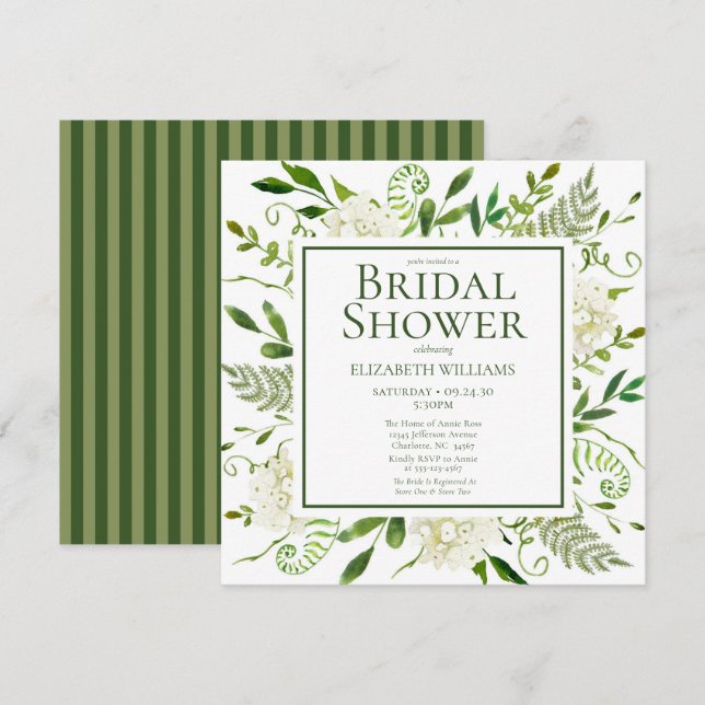 Invitación Hidrángulos blancos Agua Floral Ducha de novia (Anverso / Reverso)