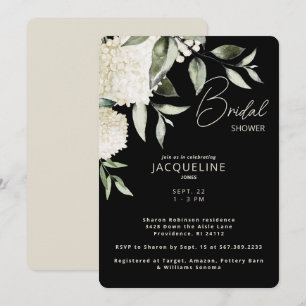 Invitación Hidrángulos blancos negros y crema Ducha de novia 