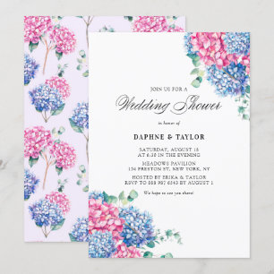 Invitación Hidrángulos rosa y azul acuarela Ducha de matrimon