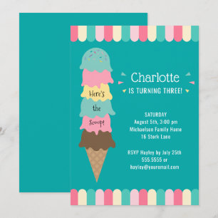 Invitación Hielo Cream Kids Fiesta de cumpleaños Verde azulad