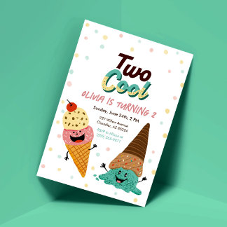 Invitación Hielo Cream Scoops Niños Segundo Fiesta de Cumplea