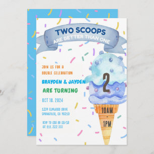 Invitación Hielo Cream Twins Chicas de niños Dos Scoops Cumpl