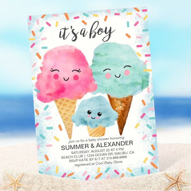 Invitación Hielo Crema Scoop Sprinkle Summer Boy Baby Shower (Subido por el creador)