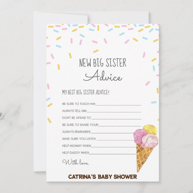 Invitación Hielo Crema Sprinkle Baby Shower -Nombre editable, (Anverso)