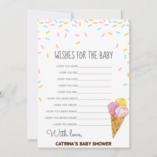 Invitación Hielo Crema Sprinkle Baby Shower -Nombre editable, (Anverso)