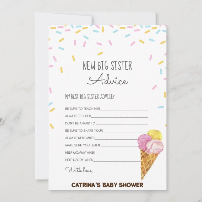 Invitación Hielo Crema Sprinkle Baby Shower -Nombre editable, (Anverso)
