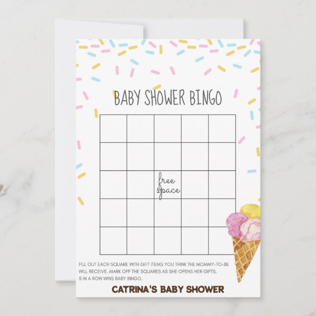 Invitación Hielo Crema Sprinkle Baby Shower -Nombre editable, (Anverso)