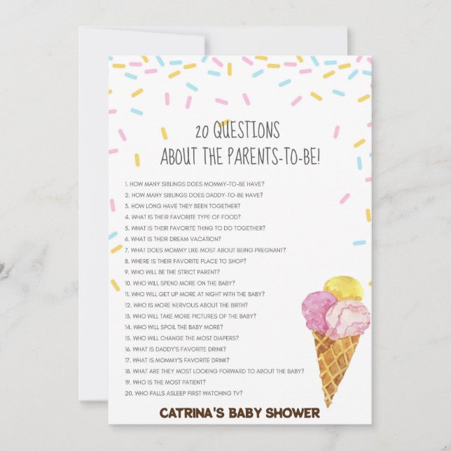 Invitación Hielo Crema Sprinkle Baby Shower -Nombre editable, (Anverso)