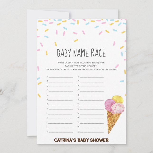 Invitación Hielo Crema Sprinkle Baby Shower -Nombre editable, (Anverso)