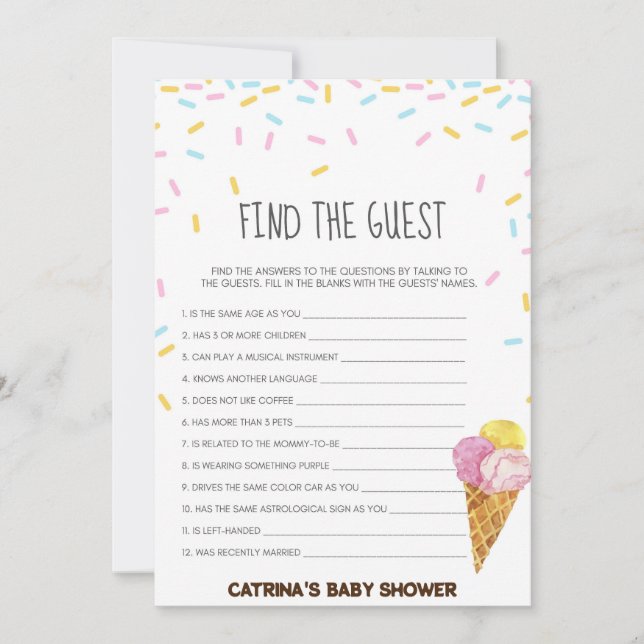 Invitación Hielo Crema Sprinkle Baby Shower -Nombre editable, (Anverso)