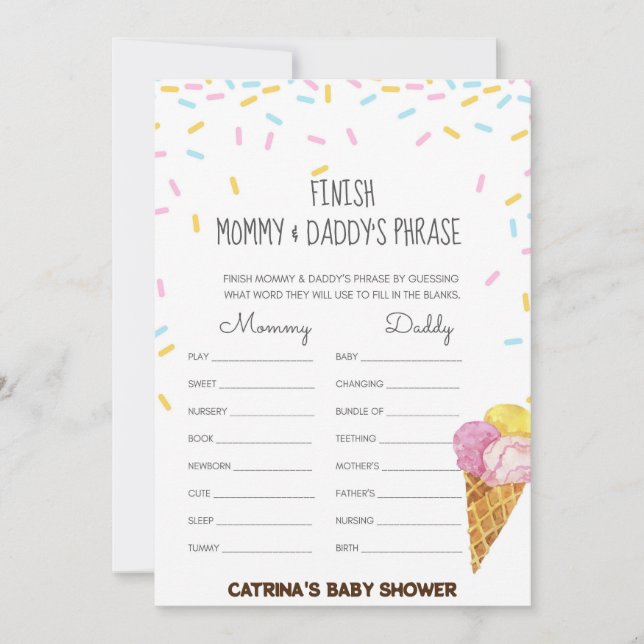 Invitación Hielo Crema Sprinkle Baby Shower -Nombre editable, (Anverso)