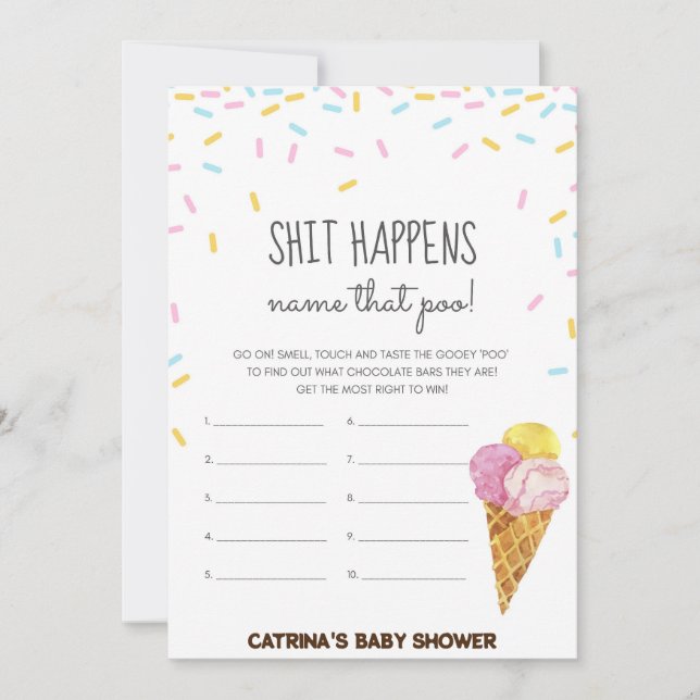 Invitación Hielo Crema Sprinkle Baby Shower -Nombre editable, (Anverso)