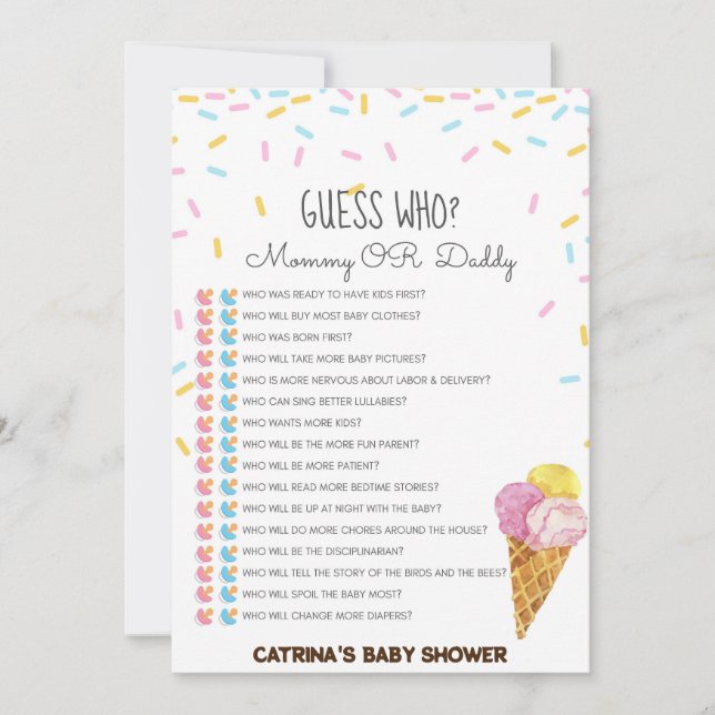 Invitación Hielo Crema Sprinkle Baby Shower -Nombre editable, (Anverso)