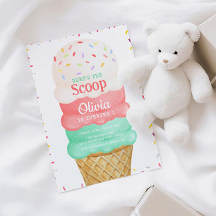 Invitación Hielo de color rosa Crema de hielo Primer cumpleañ