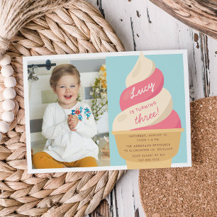 Invitación Hielo de fresa Crema Niños Fiesta de Cumpleaños Fo