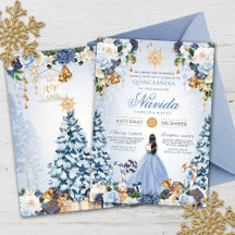 Hielo de invierno nevado azul y quinceanera floral