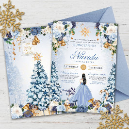 Invitación Hielo de invierno nevado azul y quinceanera floral