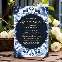 Invitación Hielo de marfil Ombre Sky Gold Royal Blue Quincean