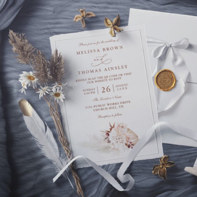 Invitación Hierba de las Pampas Elegante Boda con Código QR S (Subido por el creador)