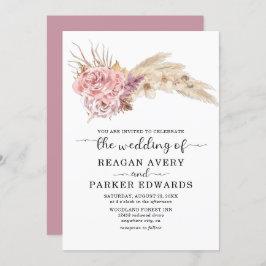 Invitación Hierba de las Pampas Floral Seca Rosa y Boda Púrpu