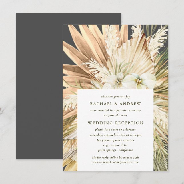 Invitación Hierba de Pampas Boho Post Recepción de Boda Solam (Anverso / Reverso)
