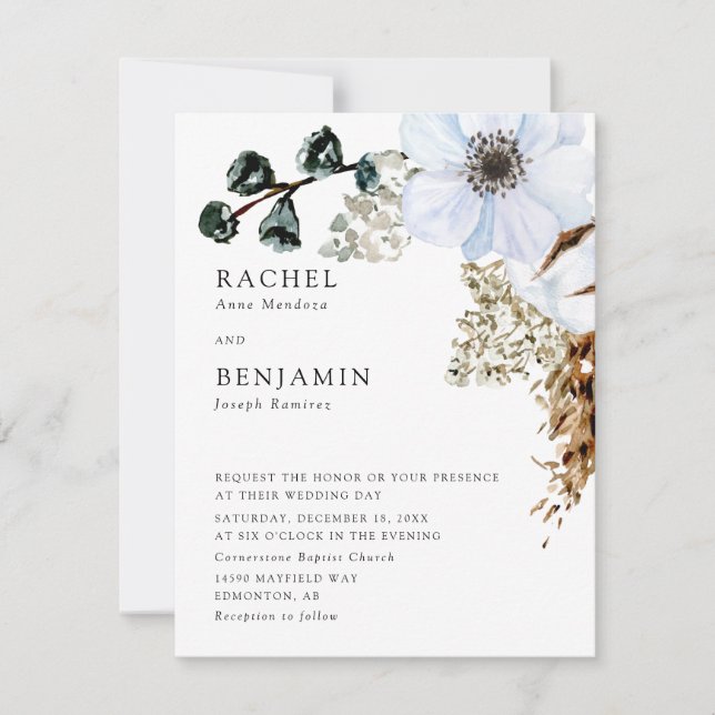 Invitación Hierba de Pampas Elegante Floral Boho Boda  (Anverso)