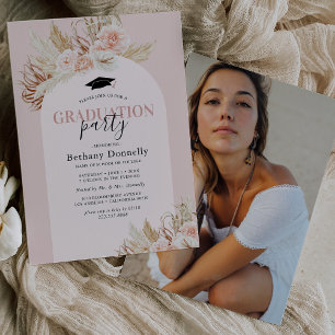 Invitación Hierba de Pampas Floral Rosa Foto Graduación