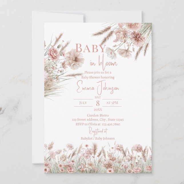 Invitación Hierba de Pampas Floral Rubor (Anverso)